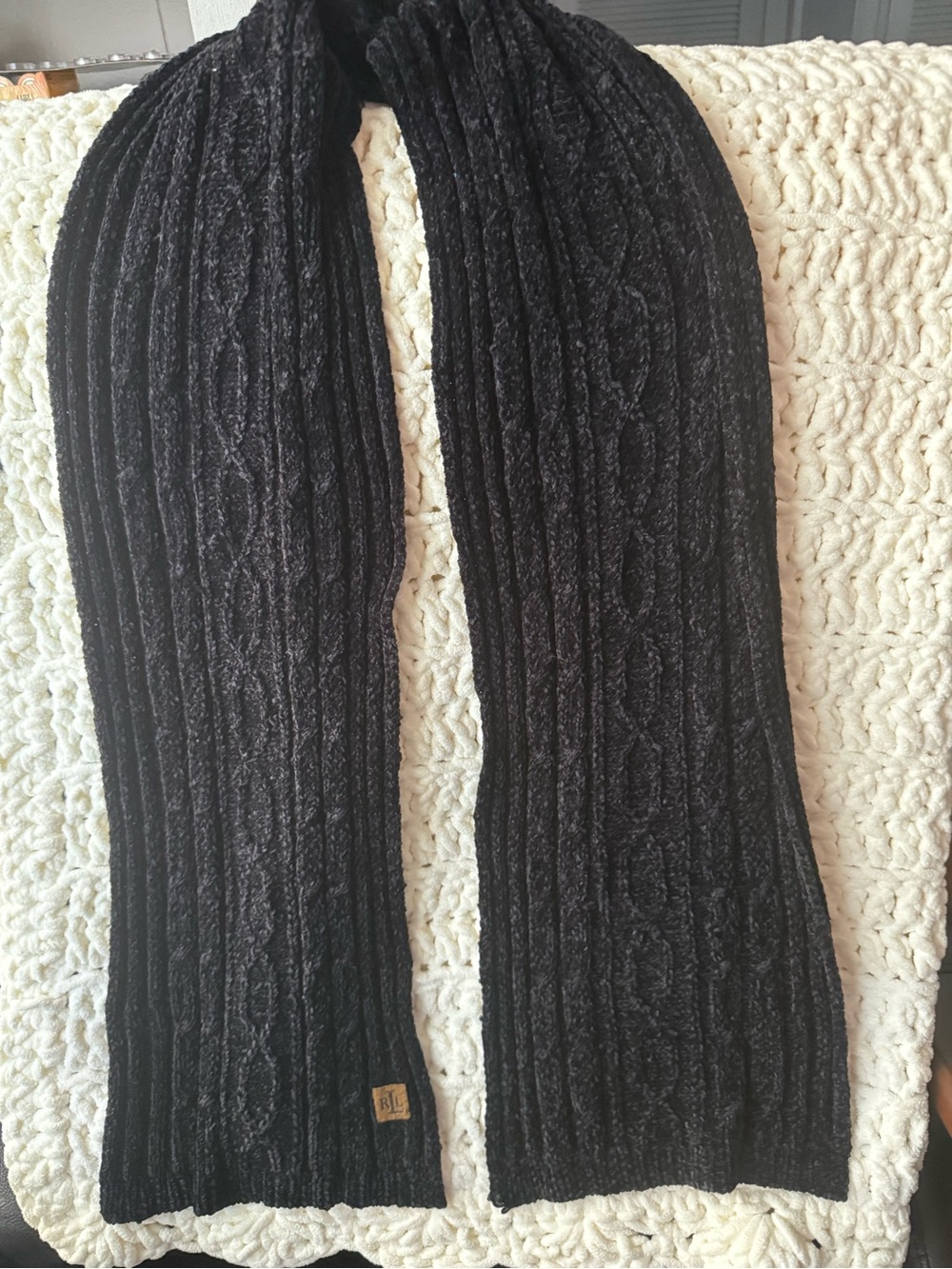 Lauren Ralph Lauren Black Cable Knit Scarf